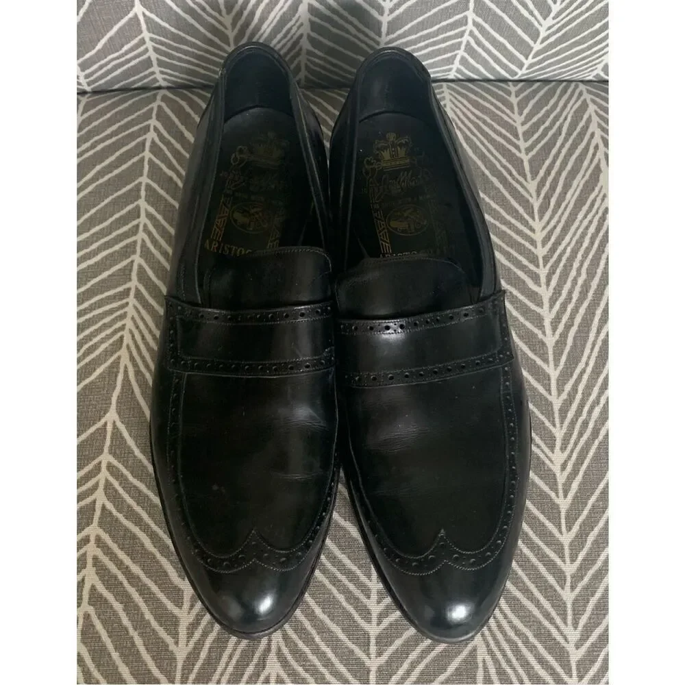 Johnston & Murphy Aristocraft LOAFER wingtip Black Leather Dress Shoes men 9.5